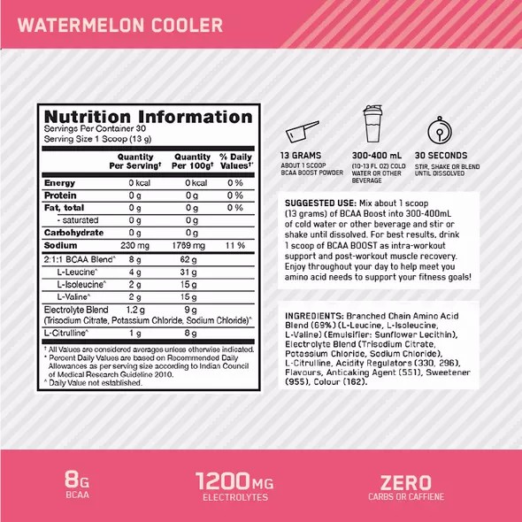 Optimum Nutrition BCAA Boost Watermelon 30 Serves | 08495LTUZ