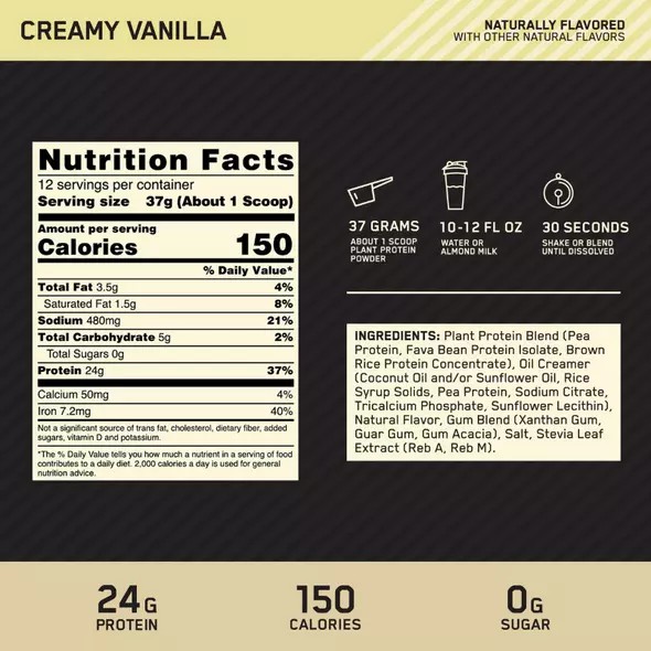 Optimum Nutrition GOLD STANDARD® 100% Plant Creamy Vanilla 1.63 lb - Notify me | 06419FNMV