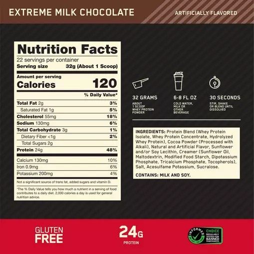 Optimum Nutrition GOLD STANDARD 100% WHEY™ Extreme Milk Chocolate 1.5 lb (22 Servings) | 61094DOSW