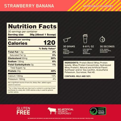 Optimum Nutrition GOLD STANDARD 100% WHEY™ Strawberry Banana 2 lb (30 Servings) | 81794XTQI