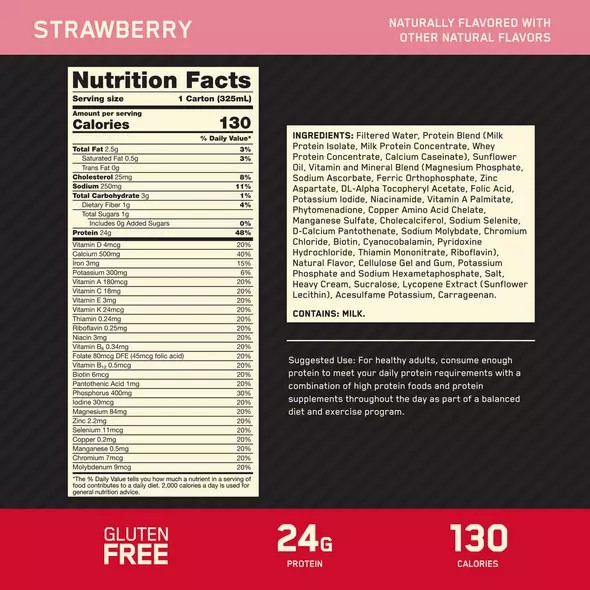 Optimum Nutrition GOLD STANDARD® Ready To Drink Protein Shake *new* Strawberry 12 Cartons (12 Servings) | 43782XGDQ
