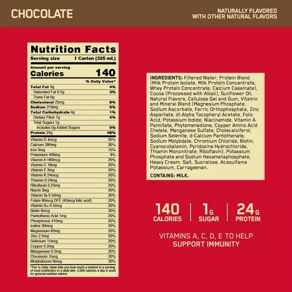 Optimum Nutrition GOLD STANDARD® Ready To Drink Protein Shake Chocolate 12 Cartons (12 Servings) | 60517SVXE