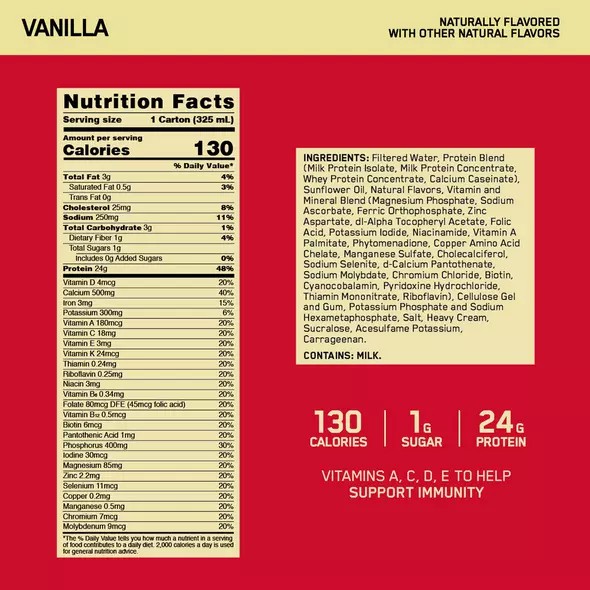 Optimum Nutrition GOLD STANDARD® Ready To Drink Protein Shake Vanilla 12 Cartons (12 Servings) | 25069ZGLH