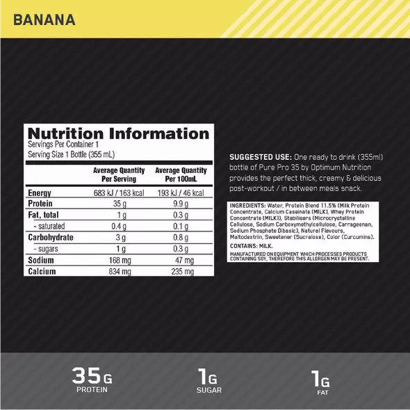Optimum Nutrition Pure Pro 35 Banana 355ml (6 bottles) | 20617ZWUA