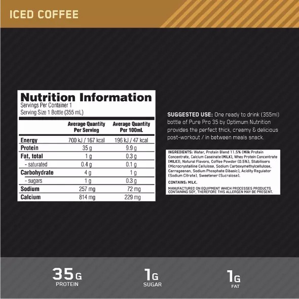 Optimum Nutrition Pure Pro 35 Coffee 355ml (6 bottles) | 67405VUAK