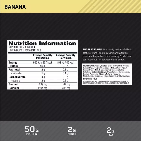 Optimum Nutrition Pure Pro 50 Banana 508ml (12 bottles) | 53260WEDM